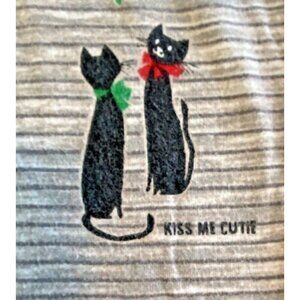 Hue Women's Size M Black Cat Print Cotton Blend Knit Sleep Pants Christmas Kiss